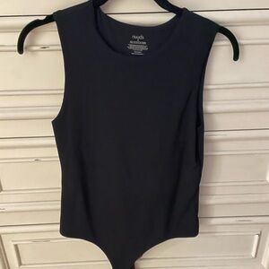 Nuuds Ribbed Crewneck Tank Bodysuit in Black - Small